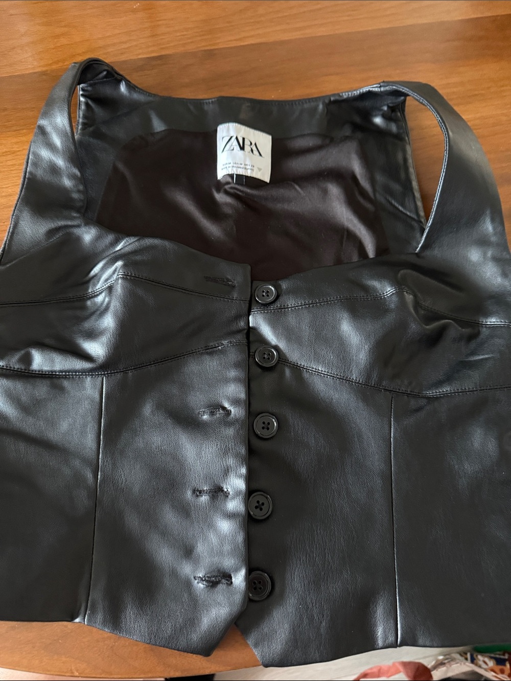 Zara Black Faux Leather Button-Front Crop Top